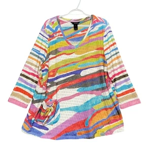 Ali Miles Women's XLARGE Top Colorful Abstract Art 3/4 Sleeve Pullover Blouse - Picture 1 of 9