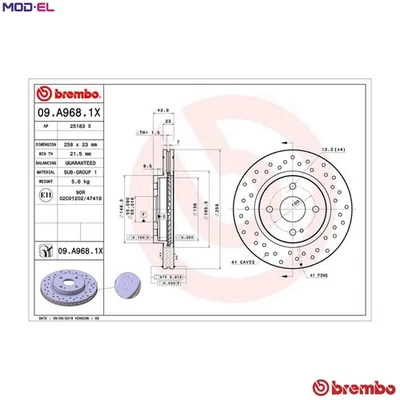 2x BRAKE DISC 09.A968.1X FOR MAZDA FORD ZJ-46/VE 1.3L Y404 1.4L Y655/Y661 1.6L - Image 1 of 4