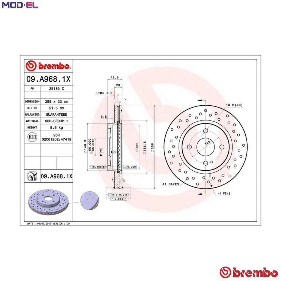 2x BRAKE DISC 09.A968.1X FOR MAZDA FORD ZJ-46/VE 1.3L Y404 1.4L Y655/Y661 1.6L - Image 1 of 4