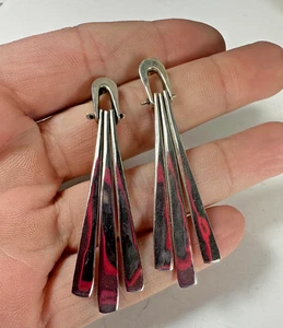Vintage Earrings Sterling Silver Dangle Articulated Fringe Artsy Long Pierced - Picture 1 of 6
