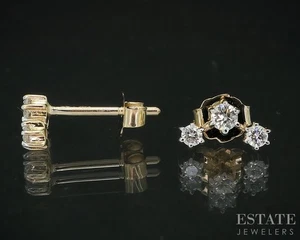 14k Yellow Gold Lab Created .25ctw Diamond Celestial Stud Earrings p15019 - Picture 1 of 4