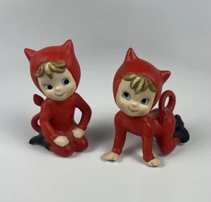 Vintage LEFTON Piccolo Diavolo ROSSO Halloween Porcellana 2 Rare FIGURINE Ragazza 02193 - Foto 1 di 6