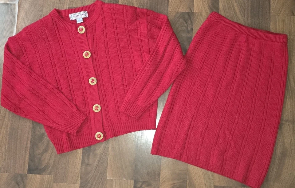 Vintage Women's Size Medium Sweater Skirt Set Shoulder Pads 80's 90's - Image 1 of 4