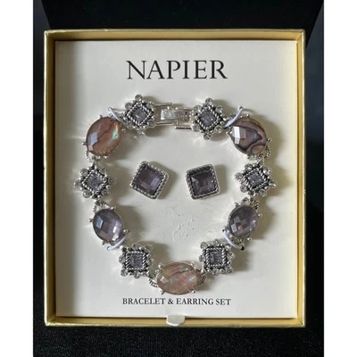 Juego de pulsera y pendiente Napier púrpura gris piedra facetada joyería en caja Foto 1 de 3