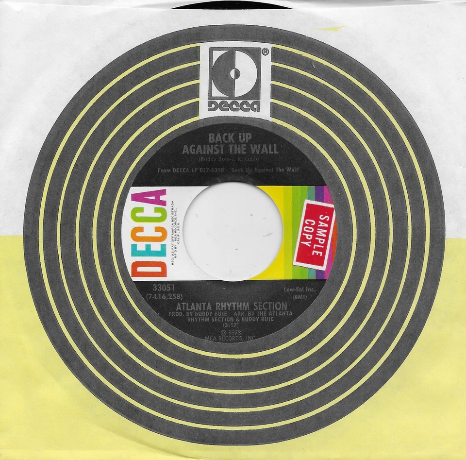 ATLANTA RHYTHM SECTION  Back Up Against The Wall / It Must Be Love  45 from 1973 - Image 1 of 1