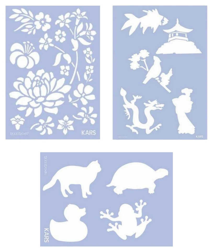 Schablone A4 Blumen Tiere Asia Motive, Stencil für Wand und Textil, Home Deco - Bild 1 von 1