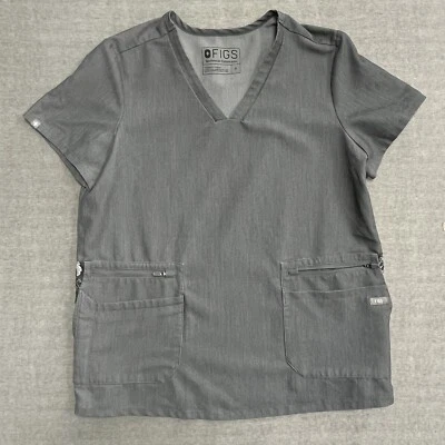 Figs Scrubs Top Womens Sz S Zipper Pockets V-Neck - Image 1 of 4