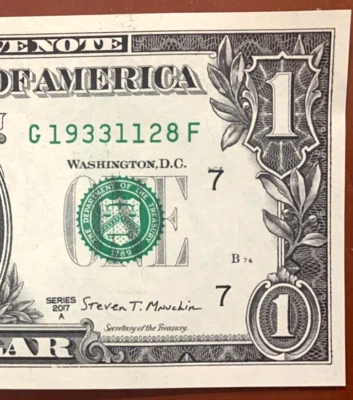 1933 Nov 28:  Birthday Note One Dollar Bill Fancy Serial Number G 1933-11-28 F - Image 1 of 3