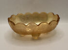 Vintage Jeanette Glass Floragold Marigold Iridescent 4 Footed Oval Bowl