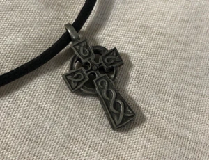 Celtic Christian Cross Crucifix Pewter Metal Pendant Charm 1 x 0.5" String Cord - Picture 1 of 4