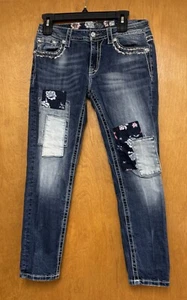 Miss Me Jeans Women's 29 Blue Cotton Stretch Thick Stitch Patchwork Ankle Skinny - Picture 1 of 7