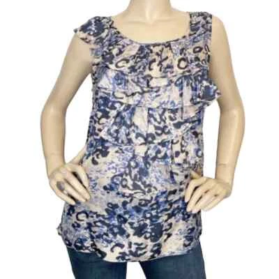 Blusa Top Cabi Para Mujer Talla Mediana 100% Seda Sin Mangas Volantes Frontal Animal  Foto 1 de 4
