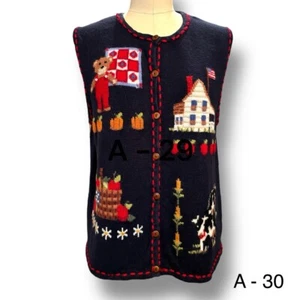 Vtg Marisa Christina Vest Sz M Fall Farm Apple Grandma Pumpkin 90s Thanksgiving - Picture 1 of 11