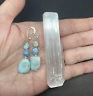 Larimar Genuine Stone .925 Hand Stamped  Sterling Silver Earrings With Selenite