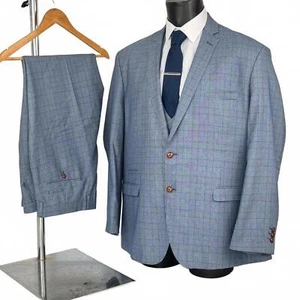 Marc Darcy George 176 Blue Fine Check 3 Piece Country Wear Suit 52R - Picture 1 of 13