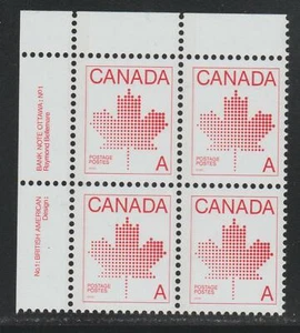 1981 Canada SC# 907 UL - Non-Denominated "A" Definitive Plate Block M-NH # 3037a - Picture 1 of 1