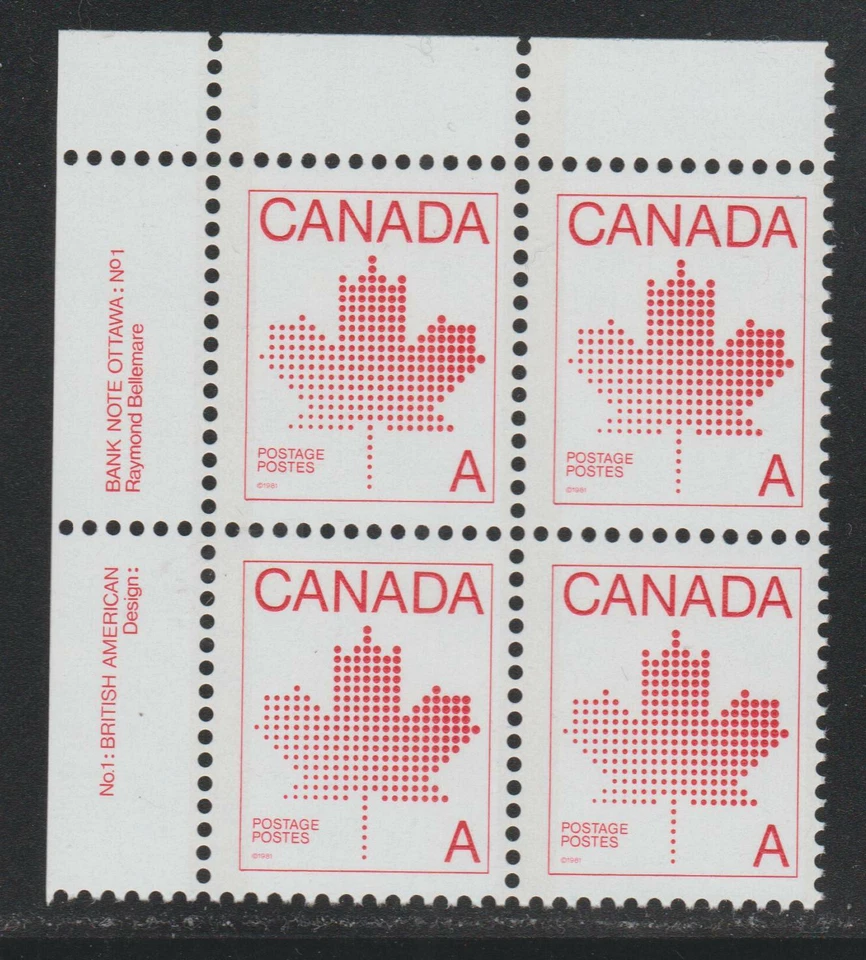 1981 Canada SC# 907 UL - Non-Denominated "A" Definitive Plate Block M-NH # 3037a - Image 1 of 1