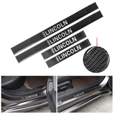 4pcs Black Carbon Fiber Car Door Sill Cover Panel Step Protector For LINCOLN - Image 1 of 4