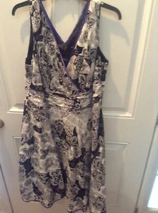  Lane Bryant Womens sz 16 Black White Purple Trime   Sleeveless Dress Fit Flare  - Picture 1 of 6