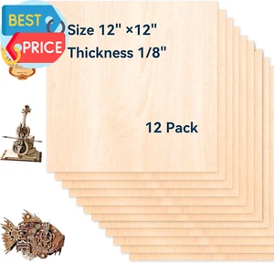 Confezione 12 Fogli Basswood per Artigianato - 12 X 12 X 1/8 Pollici - Fogli Compensato Spessore 3Mm - Foto 1 di 12