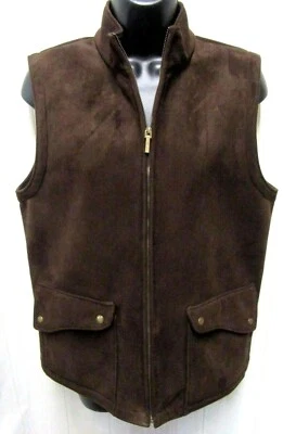 TALBOTS Sz S Brown Faux Suede Zip Front Snap Pocket Fleece Lined Sleeveless Vest - Image 1 of 3