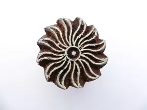 Sun Round Wood Stamp Indian 4cm Hand Carved Printing Block - Picture 1 of 2