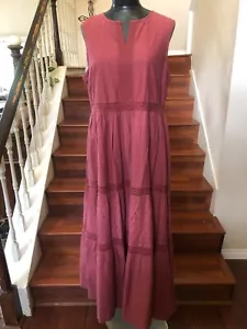 Coldwater Creek Maxi Burgunderrot Ärmellos Kleid V-Ausschnitt Baumwolle Neu Ohne Etikett Medium - Bild 1 von 10