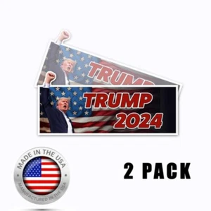 Trump 2024 Shooting Sticker BLACK Rectangle Raising the Fist Flag 9 x 4 - 2 Pack - Picture 1 of 5