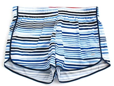 Shorts atlético de corrida feminino Tommy Hilfiger listras azuis e brancas 2 em 1 novo com etiquetas - Imagem 1 de 2