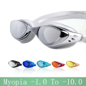 Prescription Myopia Swimming Goggles Waterproof AntiFog Silicone - Picture 1 of 40