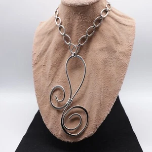 Vintage 1972 Napier Irregular Volutes Silver Tone 5" Pendant 18" Modern Necklace - Picture 1 of 5