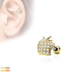 Micro CZ Paved Apple Top 316L Surgical Steel Cartilage / Tragus Barbell / Stud
