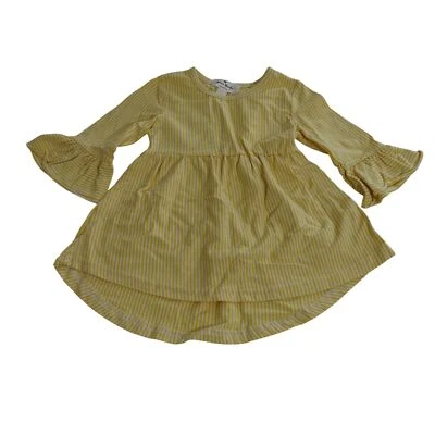 Vestido Marie Nicole Amarillo Blanco Rayas Niñas Talla S Volantes Mangas Largas Campana Foto 1 de 4