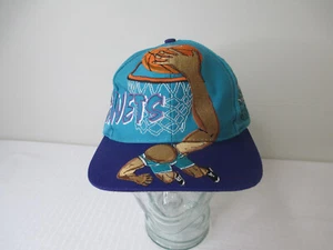 Vintage Super Rare Twill Charlotte Hornets Slam Dunk Big Logo Snapcack Hat - Picture 1 of 10