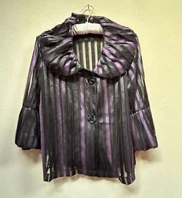 Chaqueta Columpio Ligera a Rayas Colección IC para Mujer Cuello Ancho Negra Púrpura Foto 1 de 4