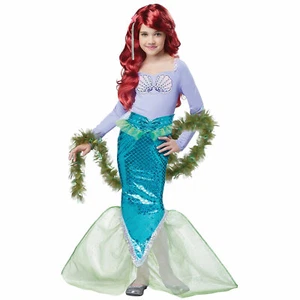 Child Girls Mermaid Halloween Costume Dress Hair Clip Green Boa S M 6 8 10 - Picture 1 of 2