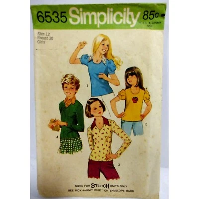 Simplicity Sewing Pattern 6535 Girls Shirt Sz 12 Tops Knit UNCUT factory folded - Image 1 of 4