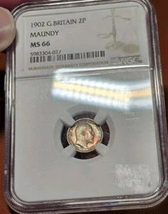 1902 Great Britain 2P Twopence Silver Maundy NGC MS66 Beastly Rainbow Toned GEM - Picture 1 of 10