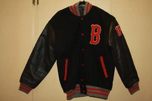 Vintage Stewart Strauss Letterman’s VARSITY JACKET 1FOCUS$ BLACK RED SIZE L - Picture 1 of 3