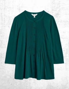 Ex Seasalt Women’s ¾ Sleeve Pin Tuk Jersey Top in Green Teal - Picture 1 of 6