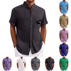 Men's Shirt Casual Shirts Short Sleeves Printed Relaxed-Fit Breathable - Picture 1 of 30