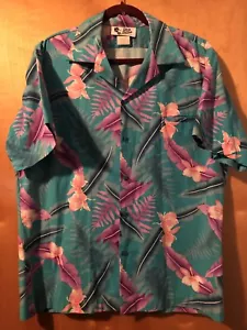 Herren Hilo Hattie Hawaiihemd tolle rosa und blau geblümt Größe XL - Bild 1 von 3
