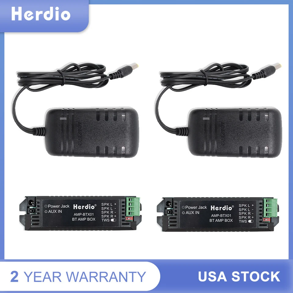 HERDIO 2X 3A US Power Adapter+Bluetooth Amplifier Box for Home Ceiling Office Speakers