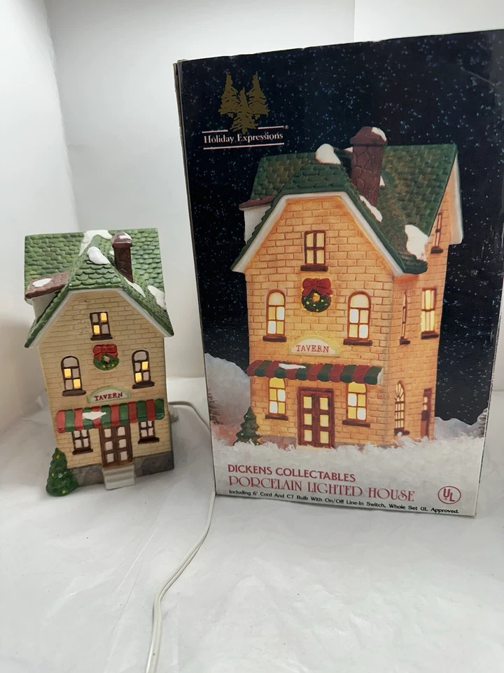 DickensCollectablesPorcelainLightedHouseTavernWCord&BulbOriginalBox - Image 1 of 4