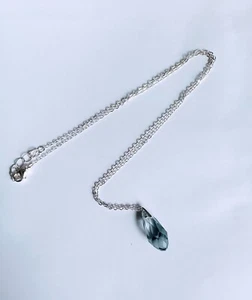 Blue Crystal Drop Pendant Necklace, Adjustable Chain - Picture 1 of 1