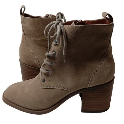Lucky Brand Wadil Stone Taupe Suede Leather Lace up Combat Ankle Boots Booties - Image 1 of 4