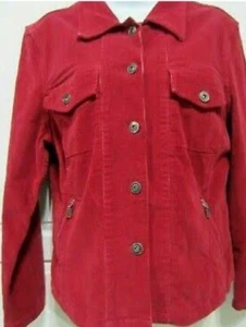 Christopher & Banks Jacke Damen M rot Knopfleiste Cord Baumwolle Reißverschlusstaschen  - Bild 1 von 6