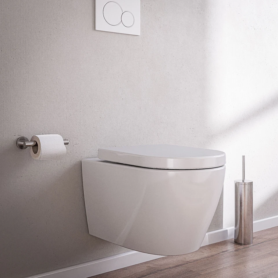 WC sospeso a parete senza bordo lavello B 8030R bianco con rivestimento nano coperchio softclose - Immagine 1 di 4