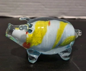 VTG Handmade Glass Pig Paperweight Yellow White Orange Swirls - Picture 1 of 6