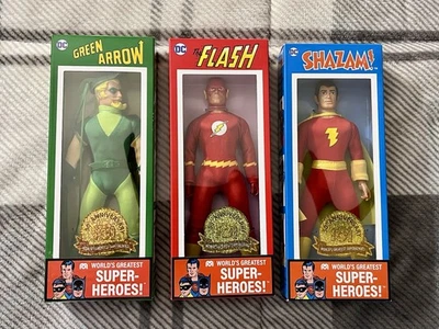 Mego 50Th Anniversary  Lot 8” Action Figures Green Arrow Shazam The Flash WGSH - Image 1 of 4